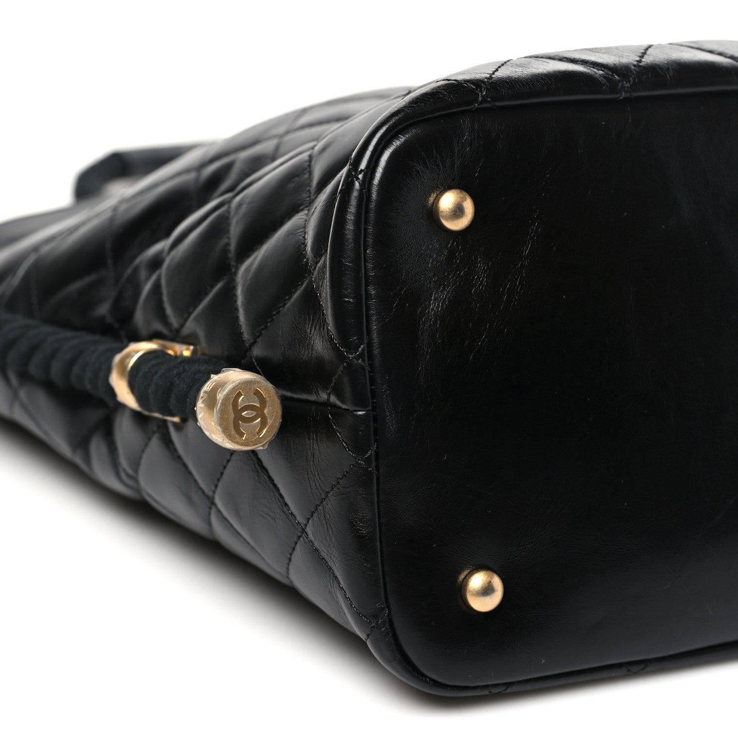 Crumpled Calfskin En Vogue Rope Hobo Bag Black