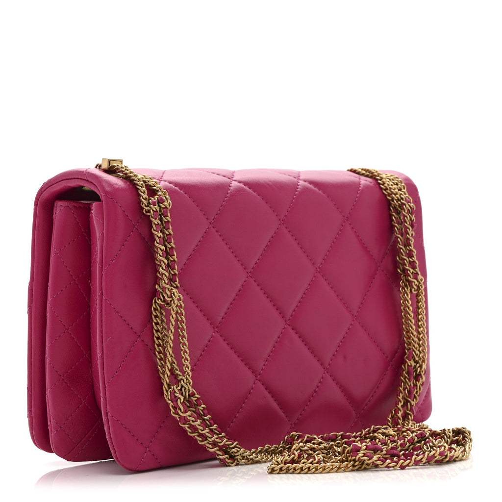 Lambskin Quilted On And On Small Chain Flap Fuchsia