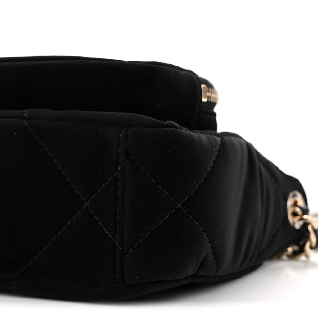 Velvet Effect Nylon Shiny Crumpled Calfskin Mini Quilted Chanel 25 Clutch With Chain Black