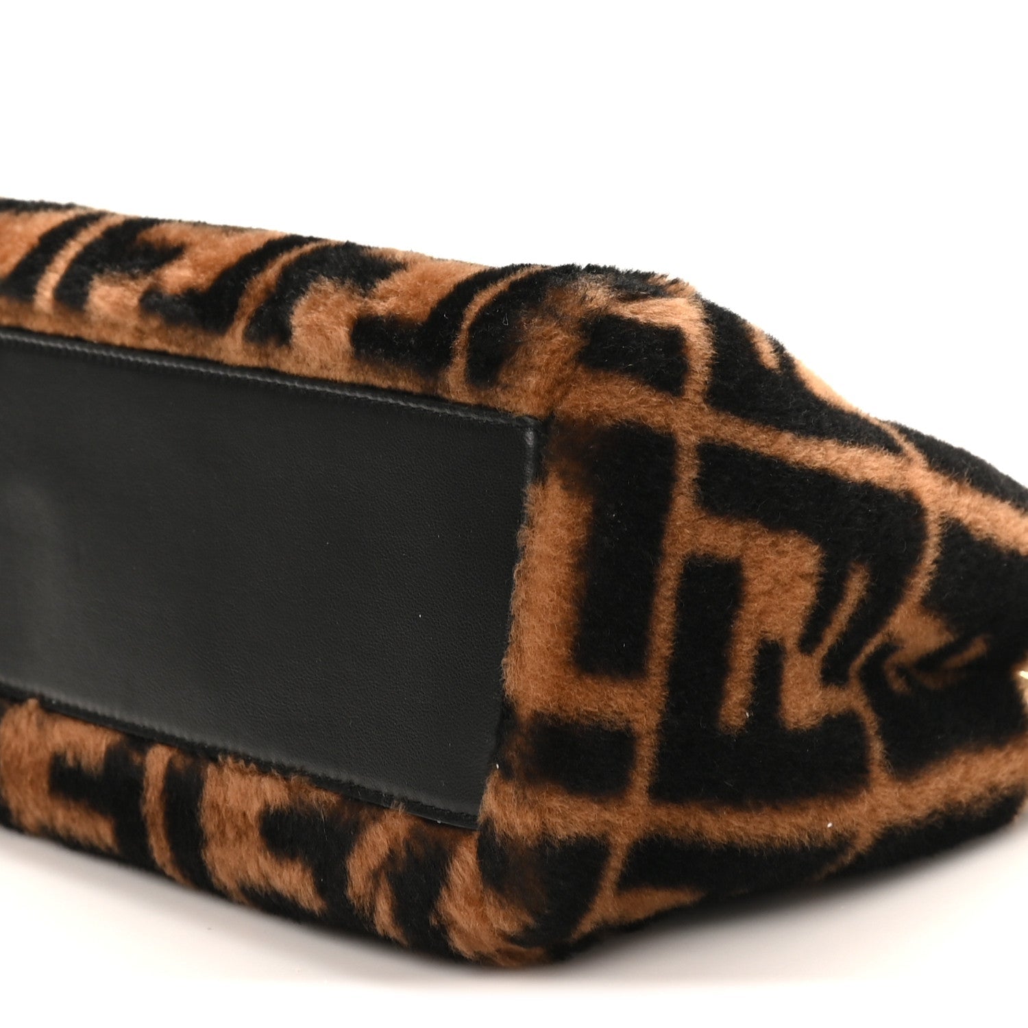 Shearling Nappa Macro FF 1974 Mini Peekaboo Iconic Satchel Tobacco Black