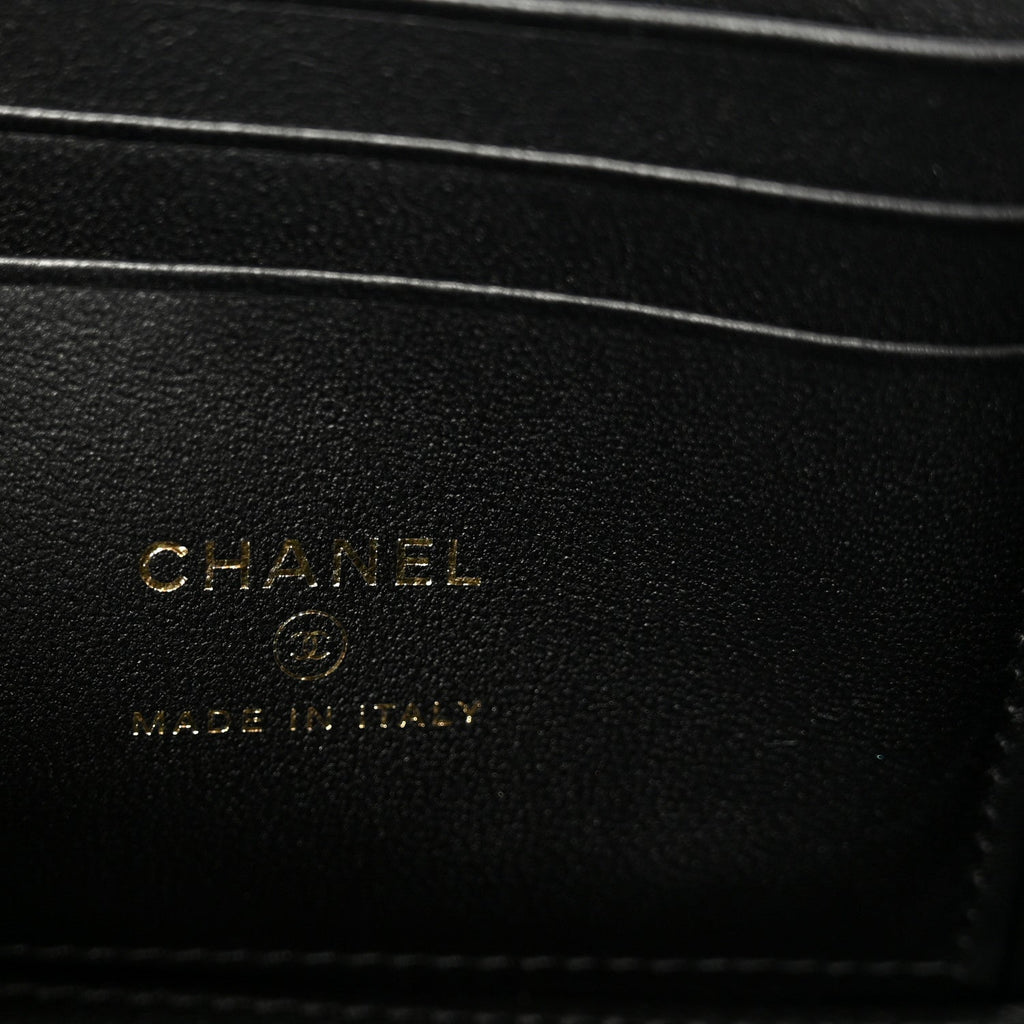 Grained Lambskin Quilted Small Vanity Case With Chain Black
