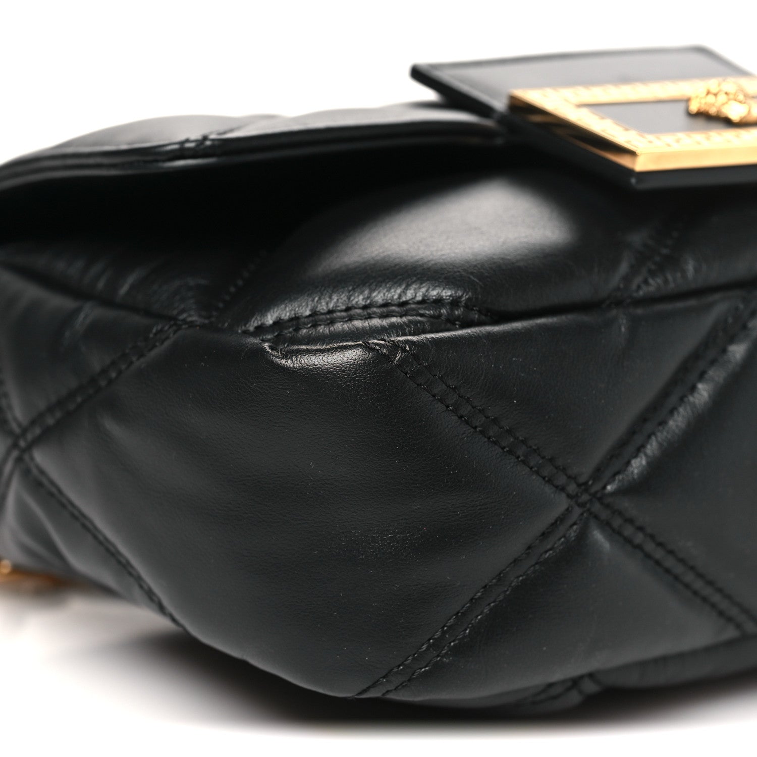 Calfskin Quilted Medusa Small Top Handle Shoulder Bag Black