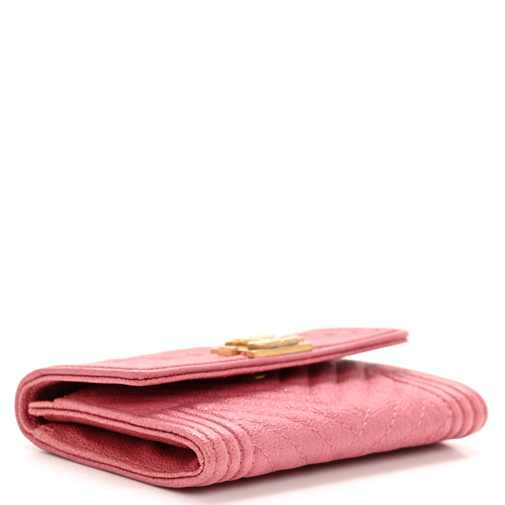 Caviar Chevron Quilted Boy Flap  Holder Wallet Pink