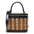 Calfskin Raffia Small Vanity Case Bag Black Beige