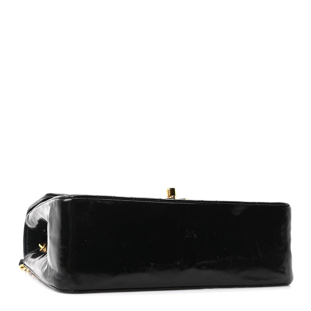 Patent Quilted Small Diana Flap Black