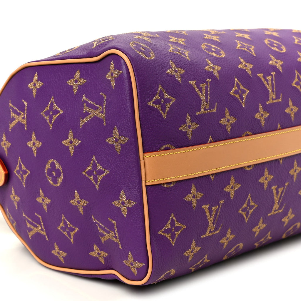 Calfskin Embroidered Monogram Speedy P9 Bandouliere 30 Golden Lotus Purple