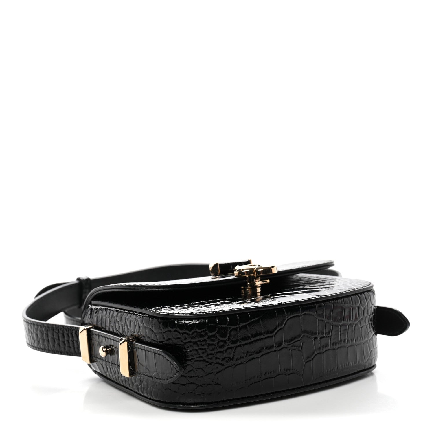 Calfskin Crocodile Embossed JCB Crossbody Bag Black
