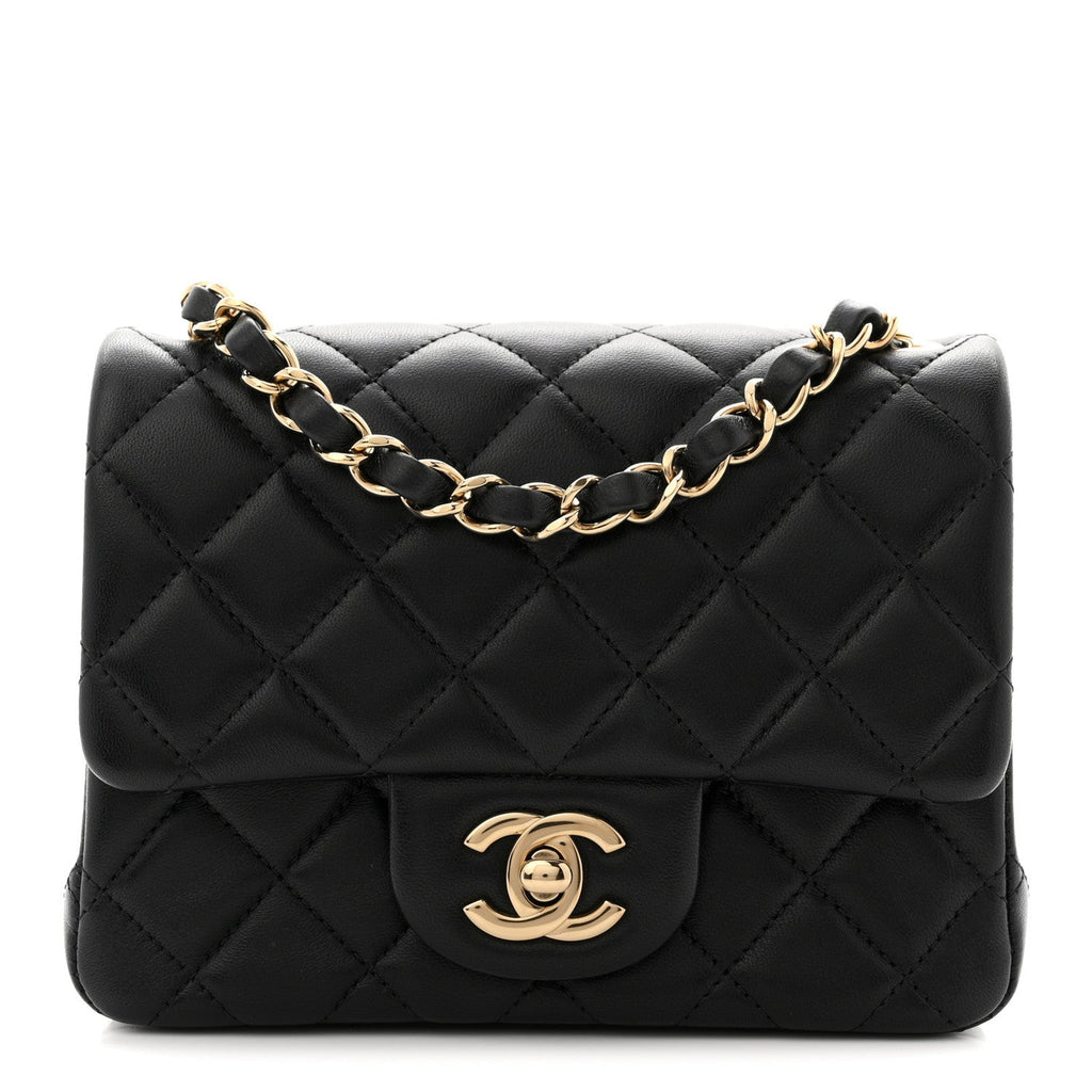 Lambskin Quilted Mini Square Flap Black