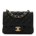 Lambskin Quilted Mini Square Flap Black