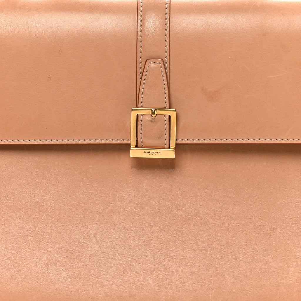Shiny Calfskin Le Fermoir Top Handle Bag Vintage Brown