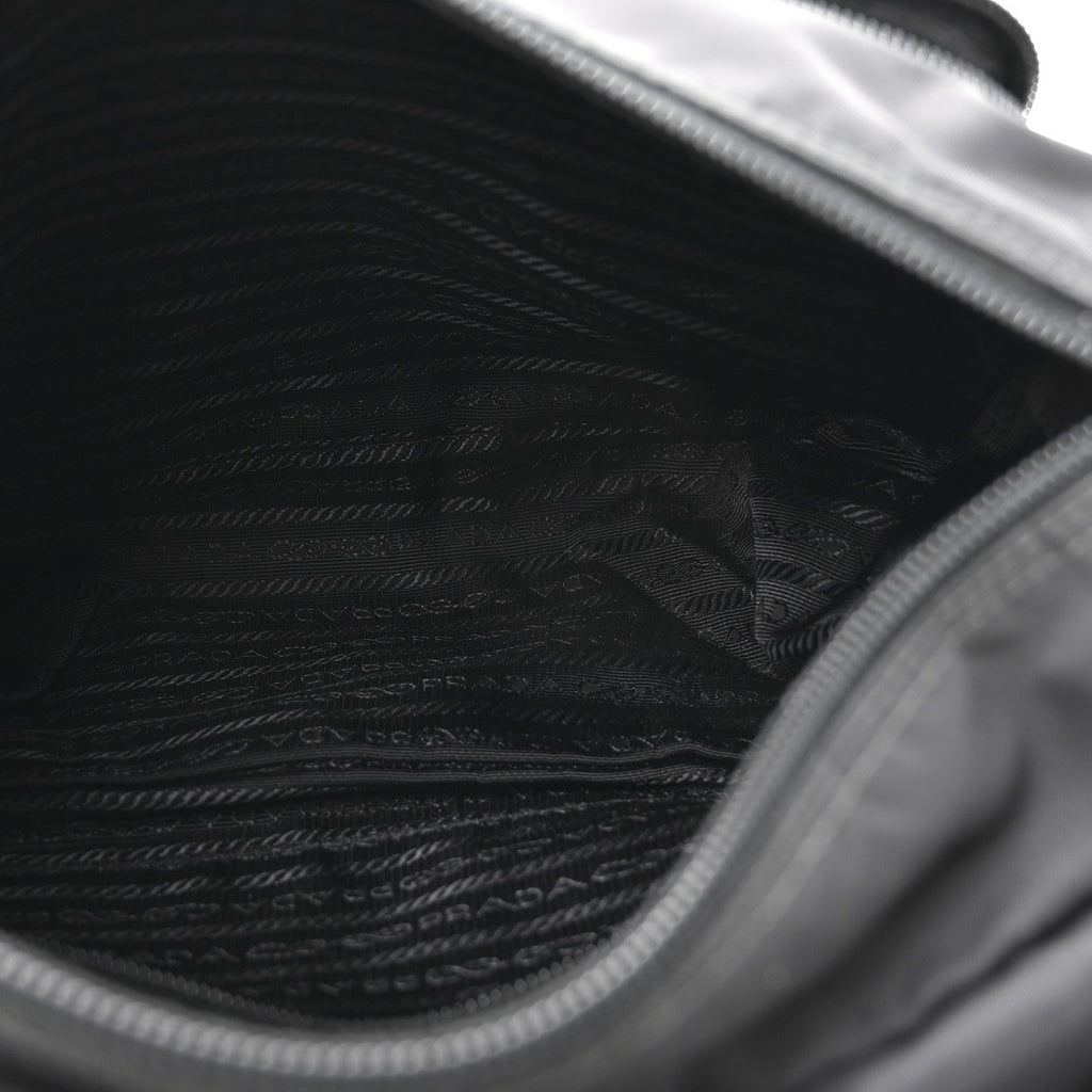 Re-Nylon Vela Saffiano Pocket Double Buckle Messenger Shoulder Bag Black