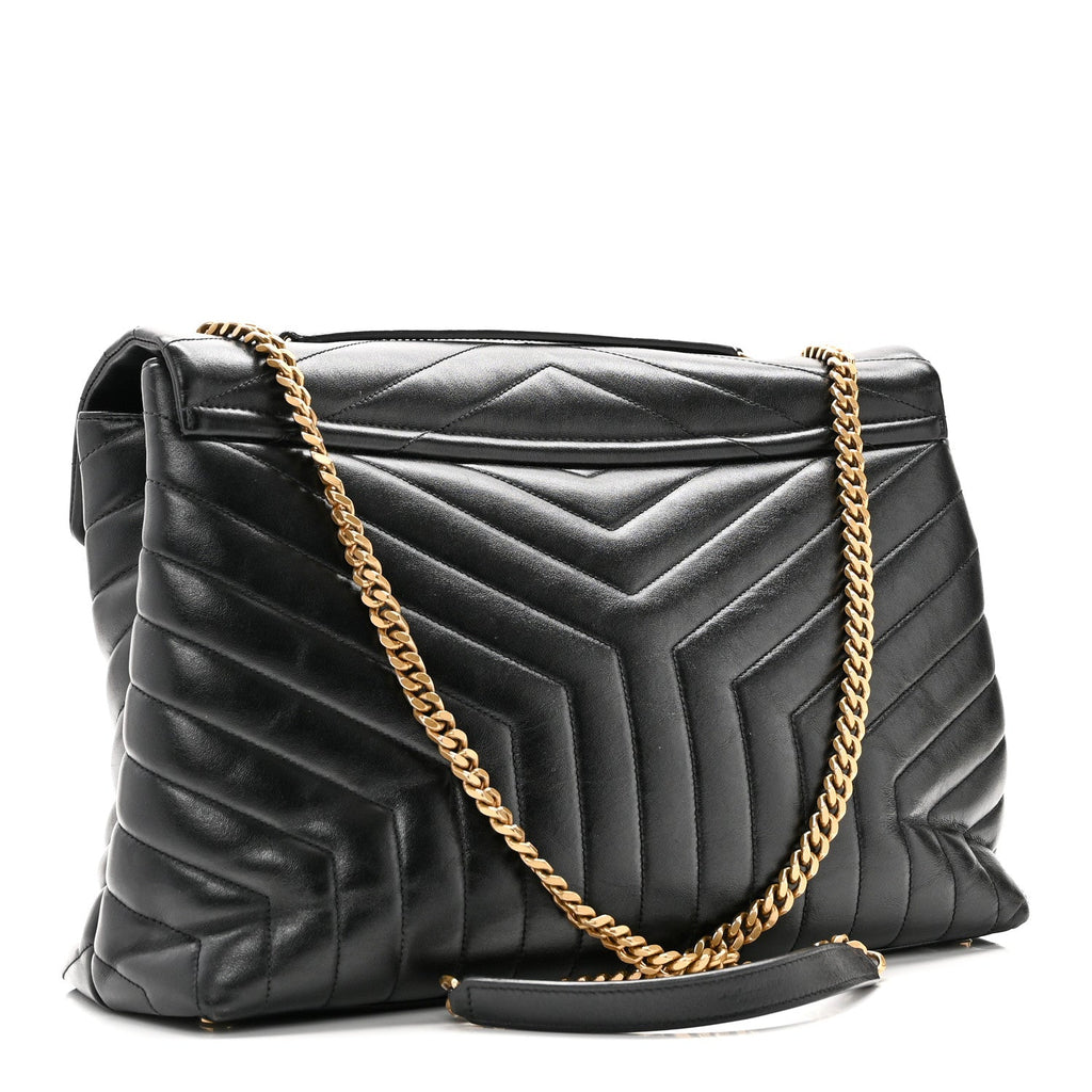 Calfskin Y Quilted Monogram Large Loulou Chain Satchel Black