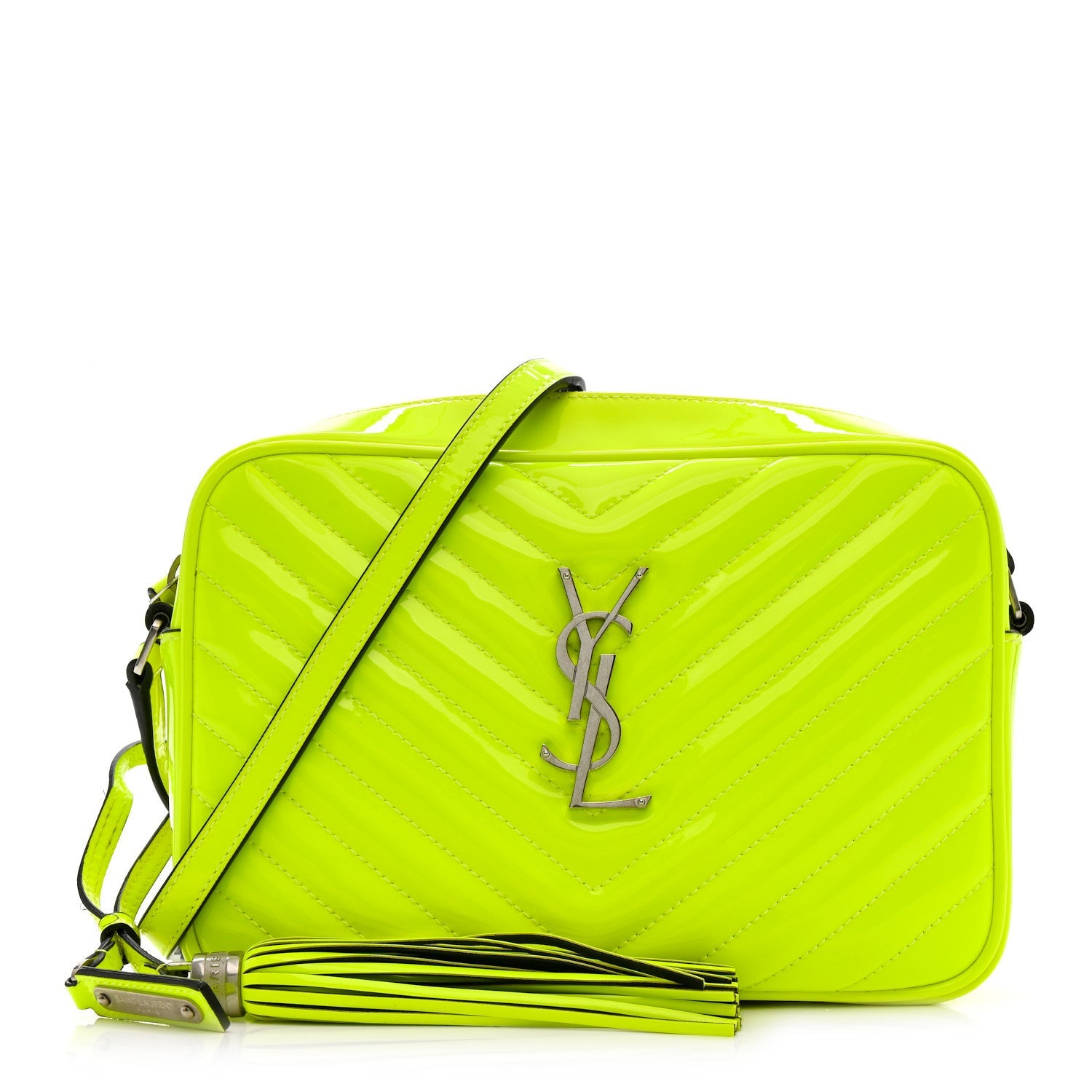 Patent Calfskin Matelasse Monogram Lou Camera Bag Neon Yellow