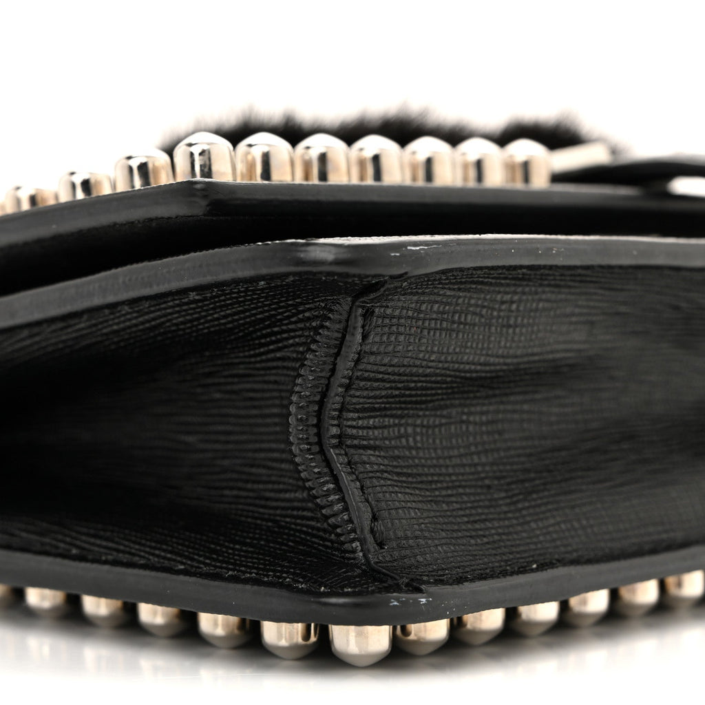Vitello Elite Mink Fur Studded Karlito Tube Wallet on Chain Black