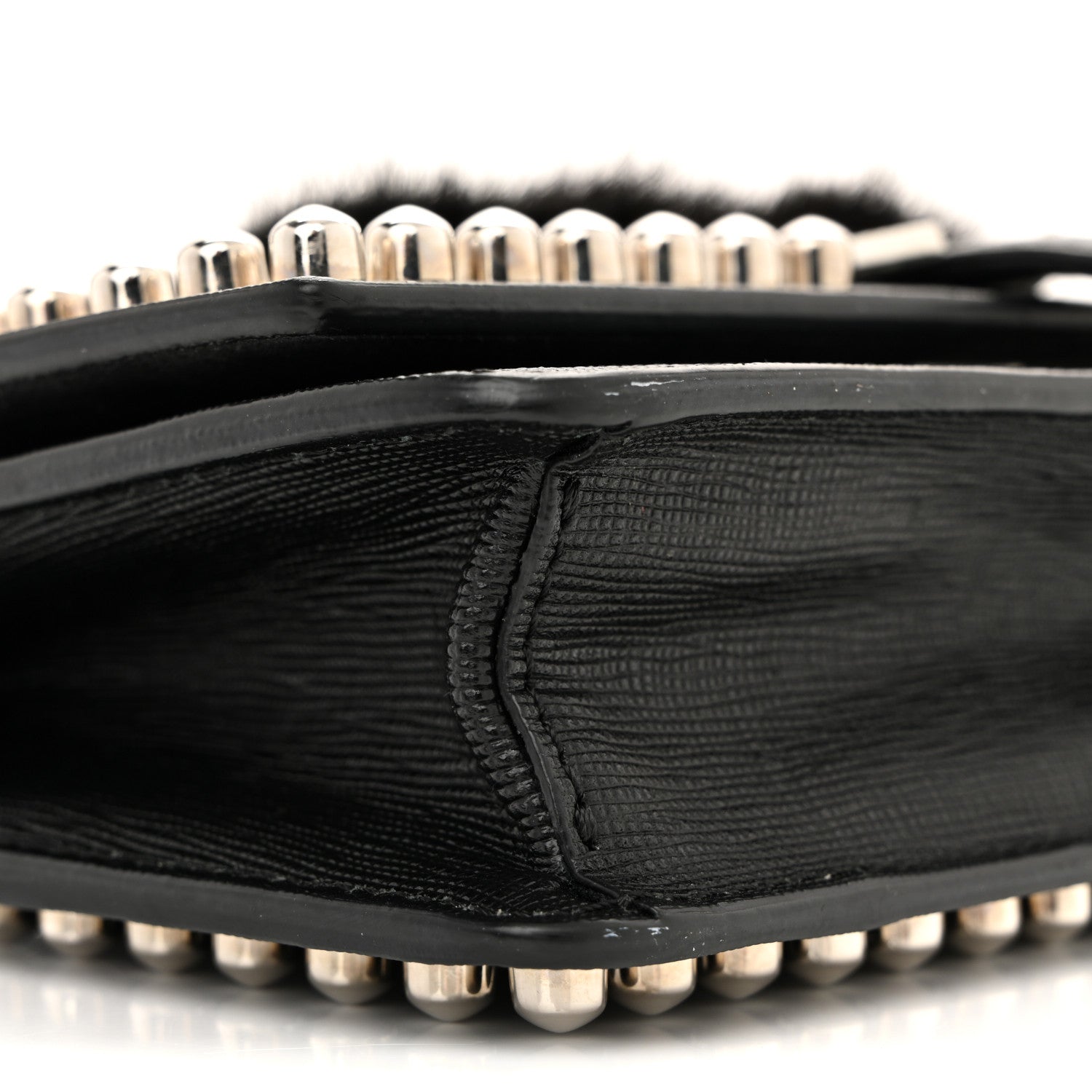 Vitello Elite Mink Fur Studded Karlito Tube Wallet on Chain Black