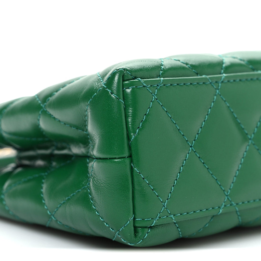 Shiny Aged Calfskin Quilted Nano Kelly Shopper Green
