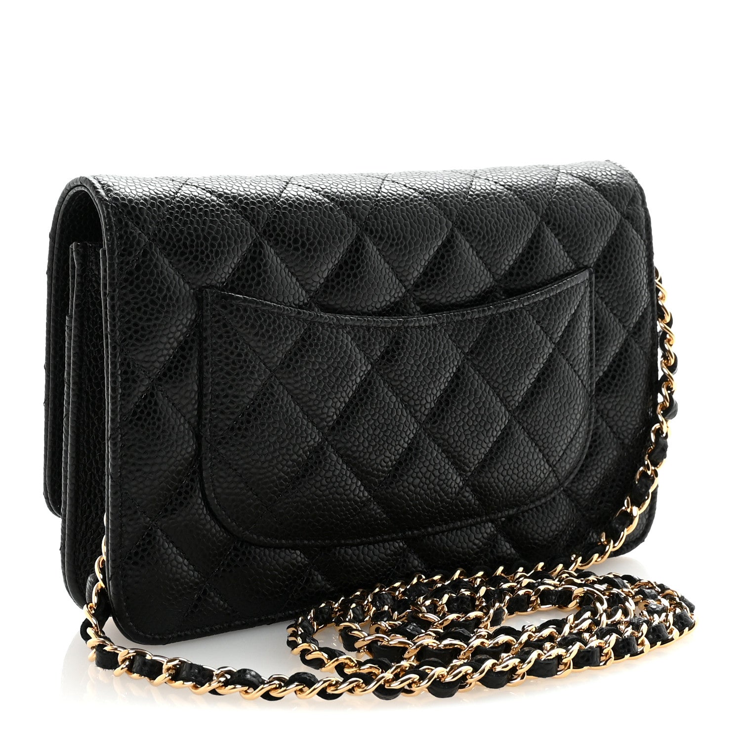 Caviar Quilted Wallet on Chain WOC Black