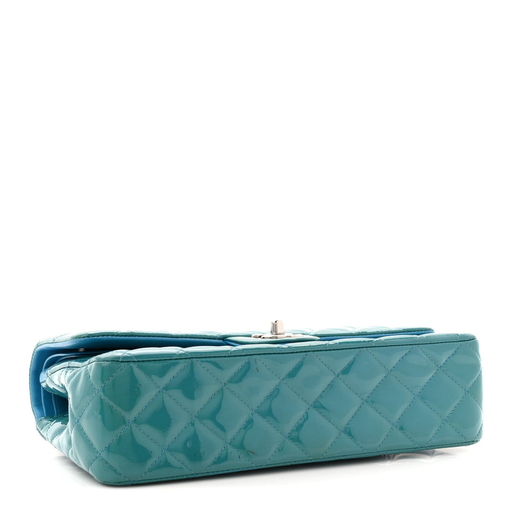 Patent Quilted Medium Double Flap Turquoise