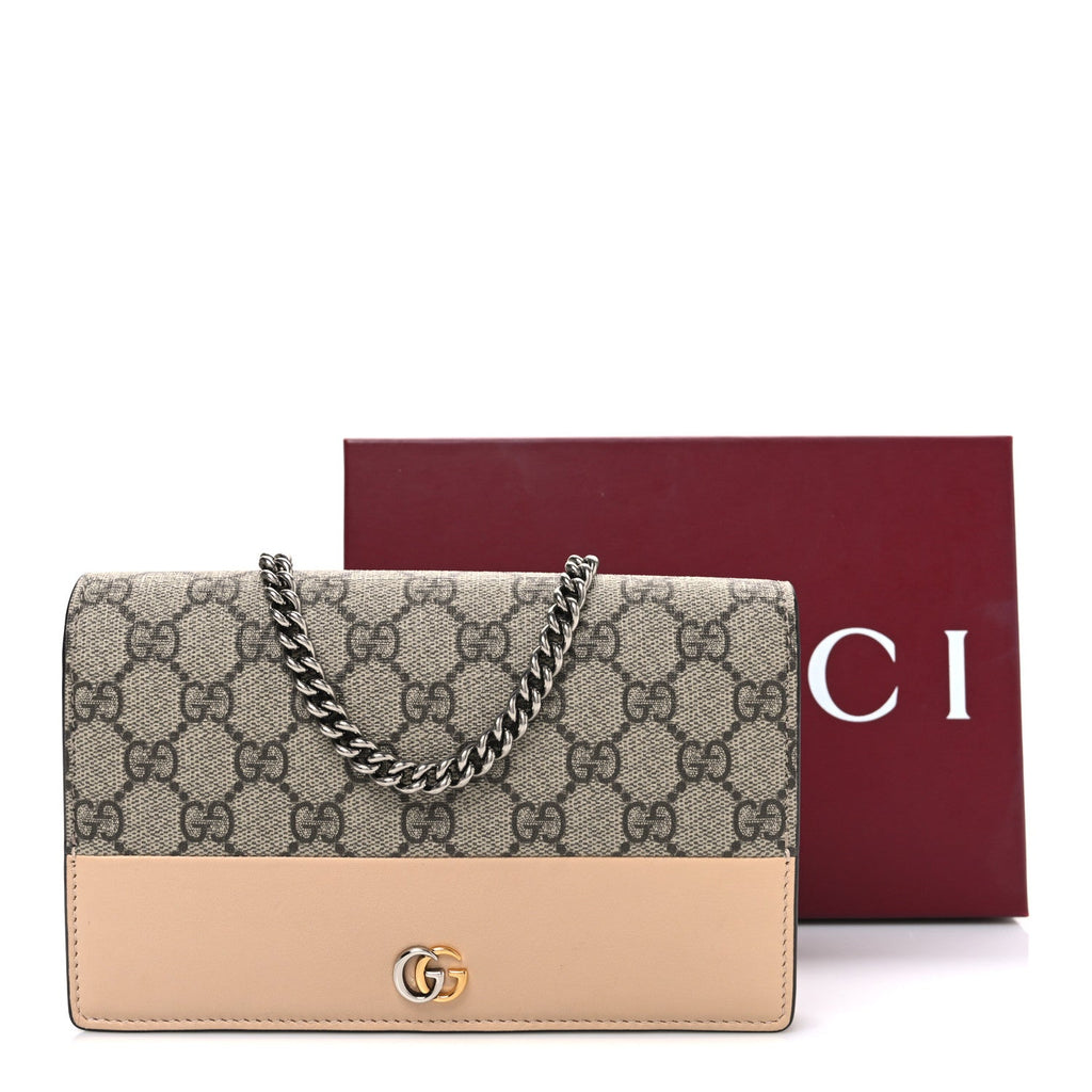 GG Supreme Monogram Bi-Color Mini GG Marmont Chain Wallet Souffle Rose Beige Ebony