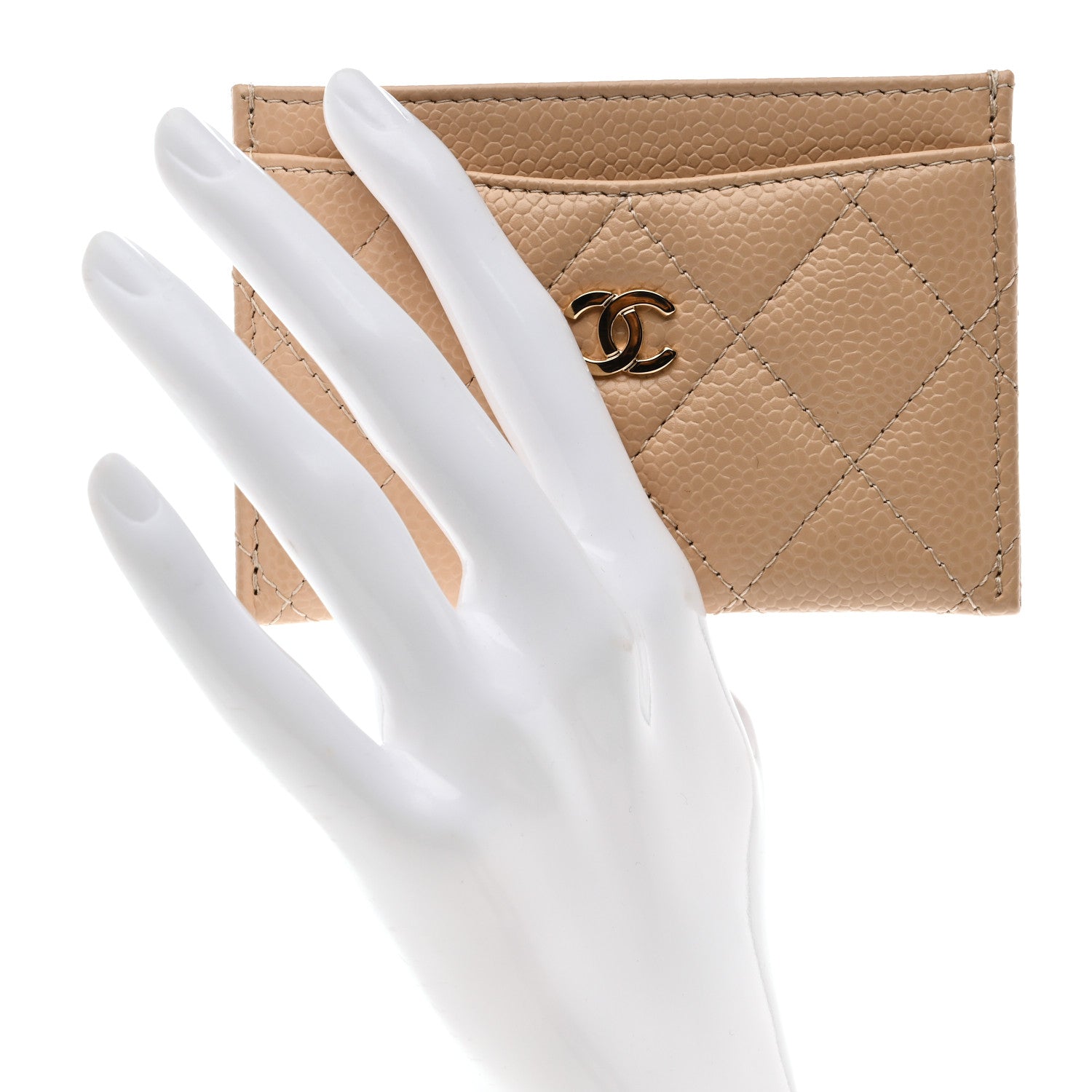 Caviar Quilted  Holder Beige
