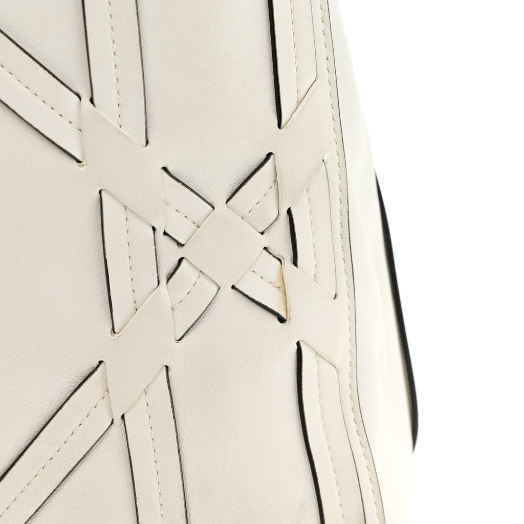 Calfskin Woven Giant Cannage Connect Tote White