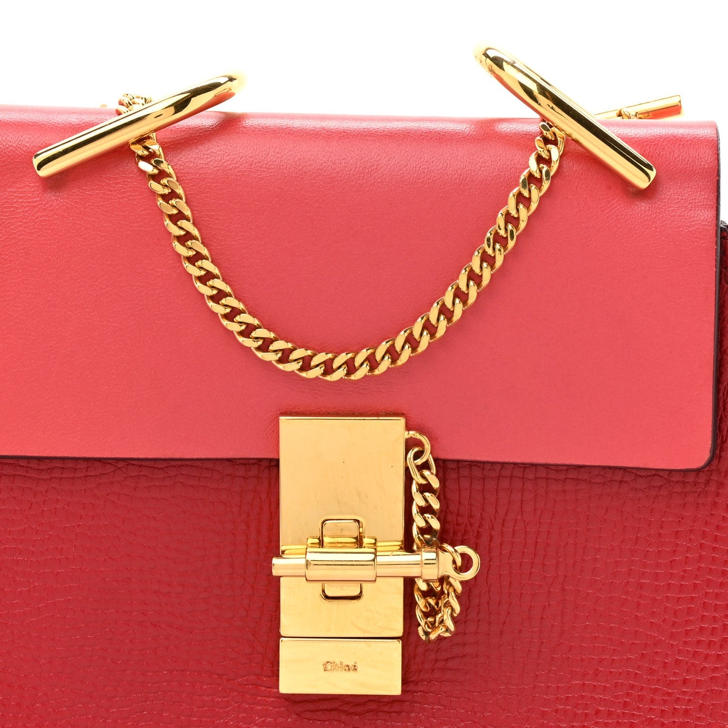 Grained Calfskin Lambskin Mini Bi-Color Drew Shoulder Bag Red
