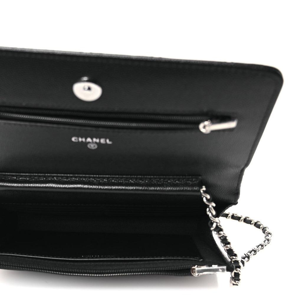 Caviar Quilted Crystal Star Wallet On Chain Black