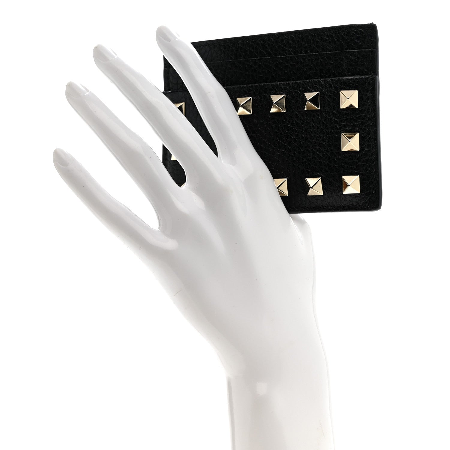 Pebbled Calfskin Rockstud  Holder Black
