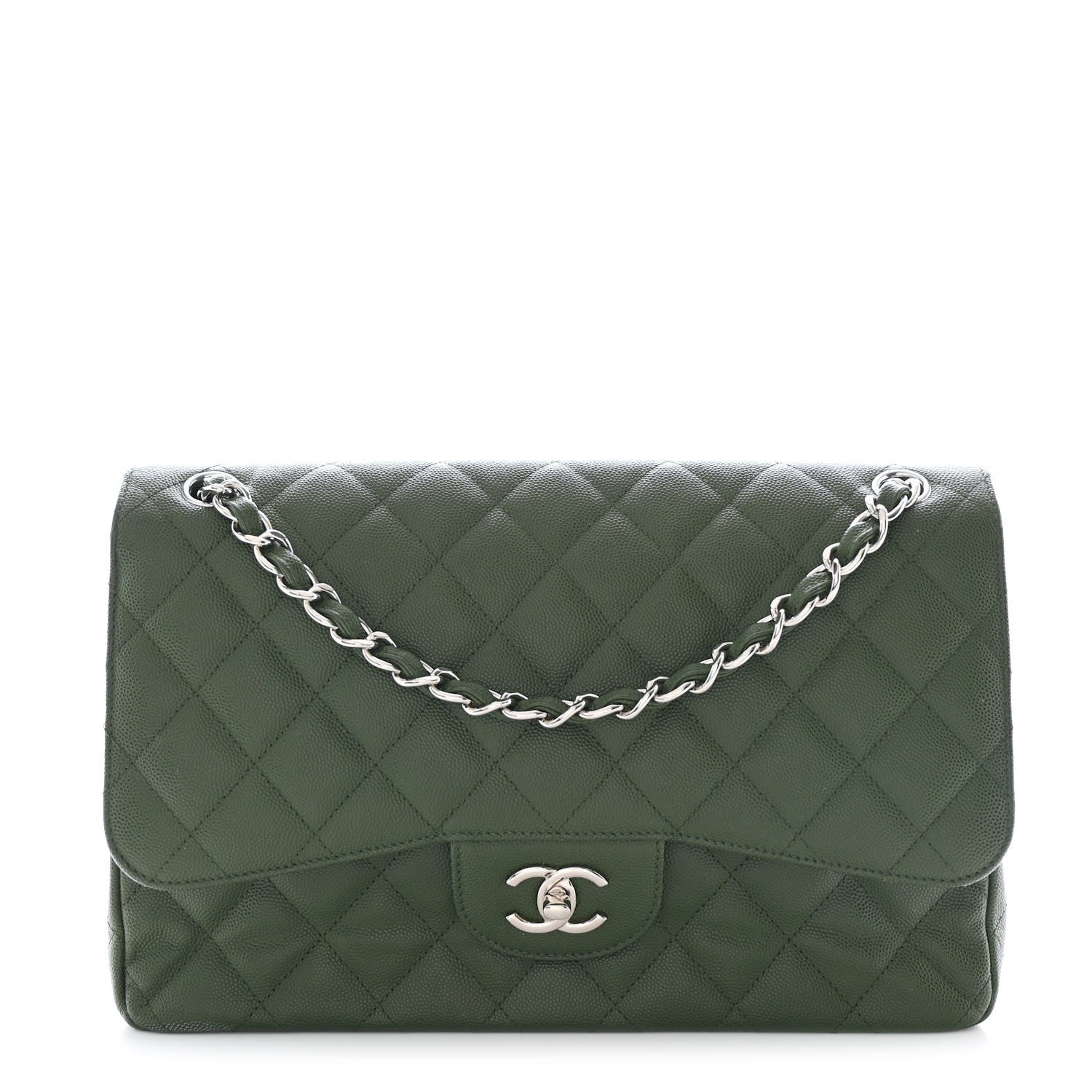 Caviar Quilted Jumbo Double Flap Green