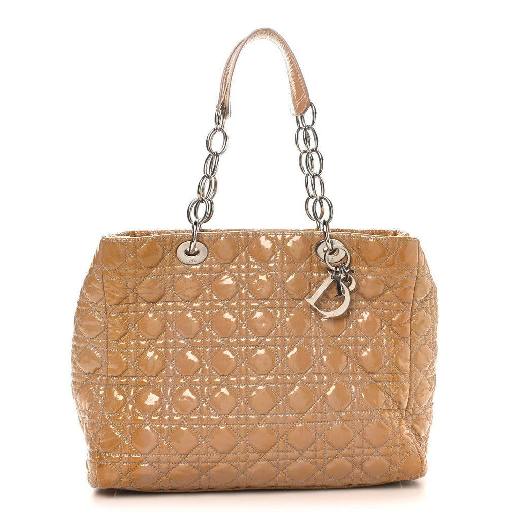 Patent Cannage Large Dior Soft Shopping Tote Beige