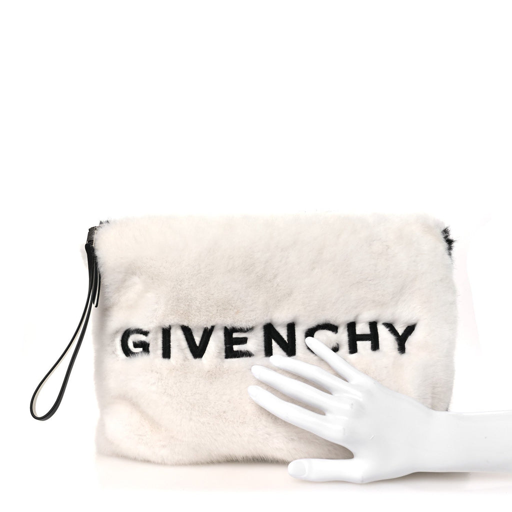 Faux Fur Two Tone Large GV3 Pouch Wristlet Black White