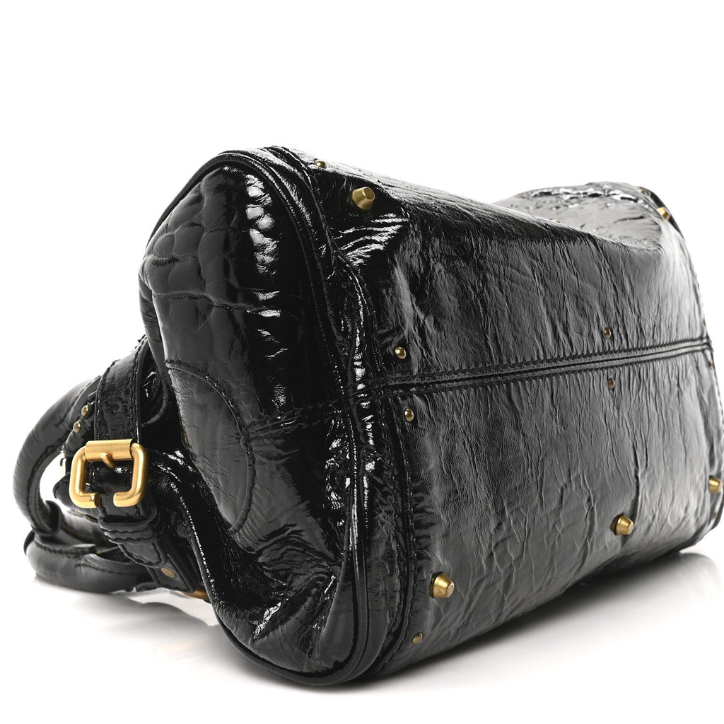 Crinkled Patent Medium Paddington Satchel Black