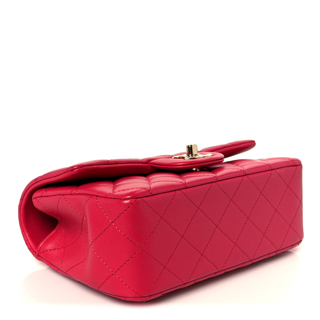 Lambskin Quilted Mini Top Handle Rectangular Flap Fuchsia