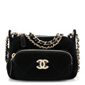 Velvet Effect Nylon Shiny Crumpled Calfskin Mini Quilted Chanel 25 Clutch With Chain Black