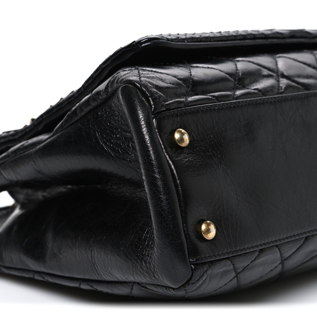Snakeskin Glazed Calfskin Quilted Urban Mix Tote Black