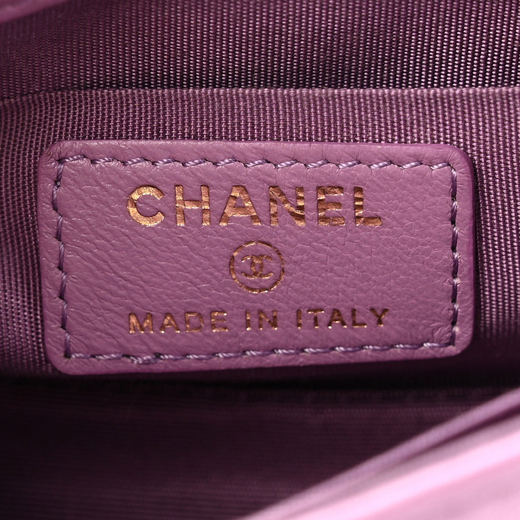 Shiny Lambskin Quilted Extra Mini Flap Purple