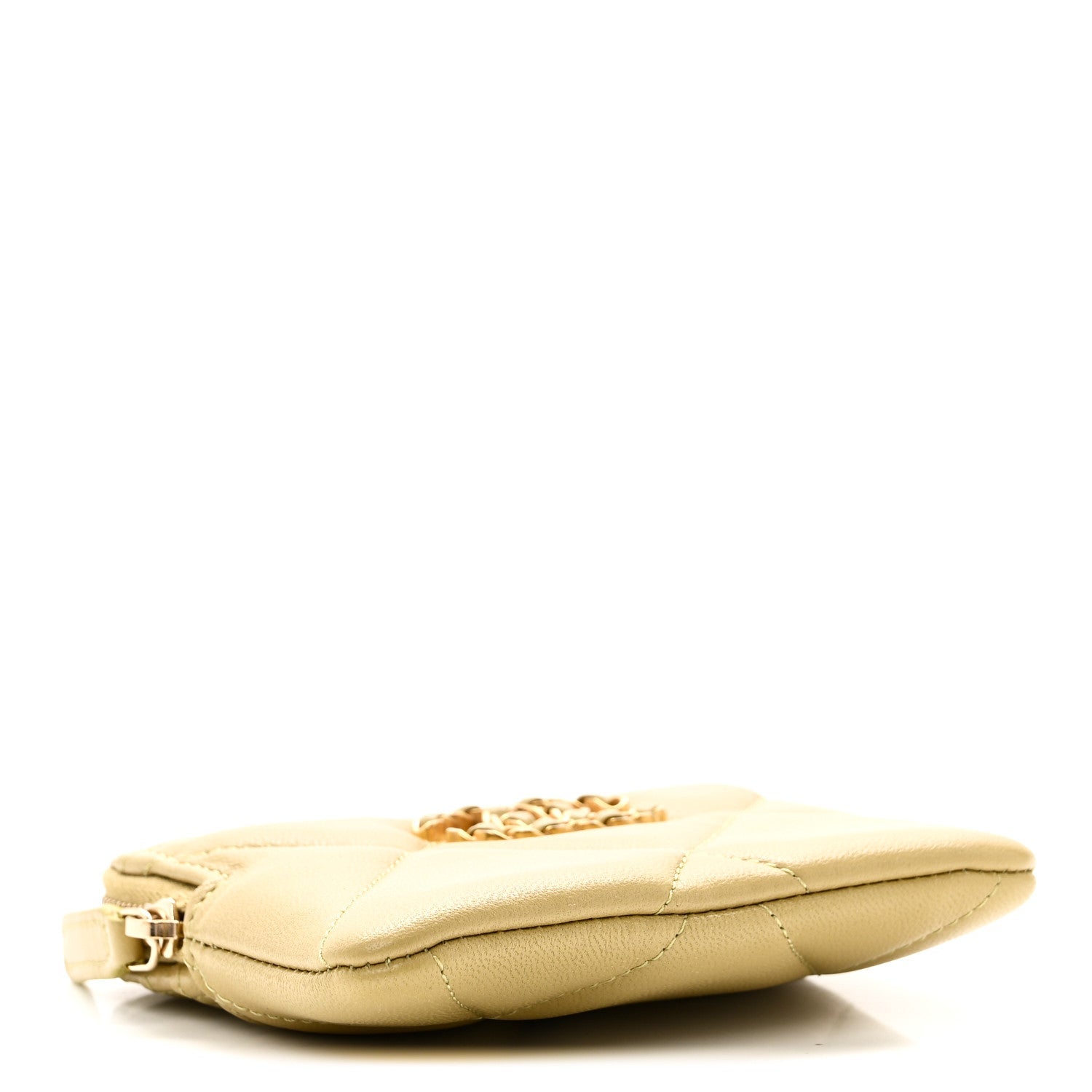 Lambskin Quilted Chanel 19 Zip  Holder Wallet Light Green