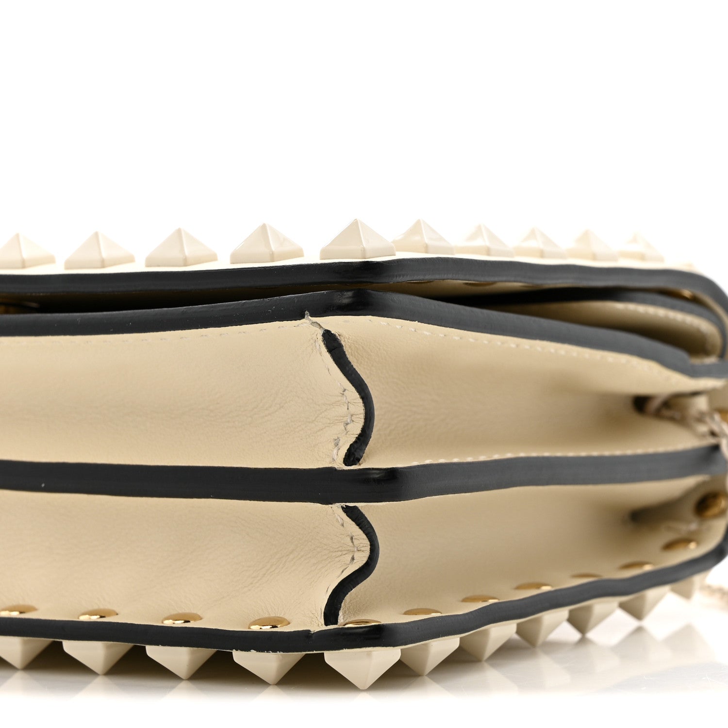 Calfskin Lacquer Monochrome Rockstud Wallet On Chain Ivory
