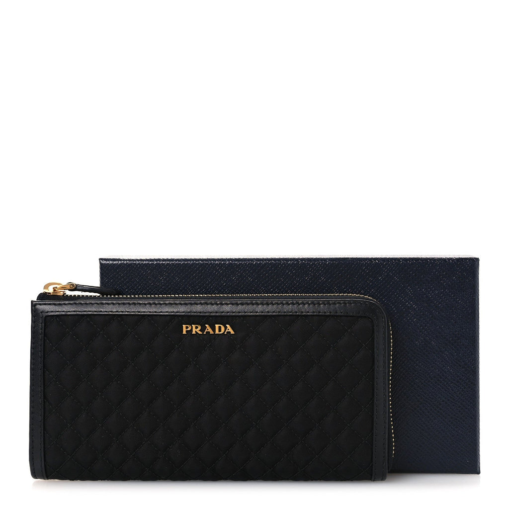 Tessuto Nylon Quilted Zip Around Wallet Black