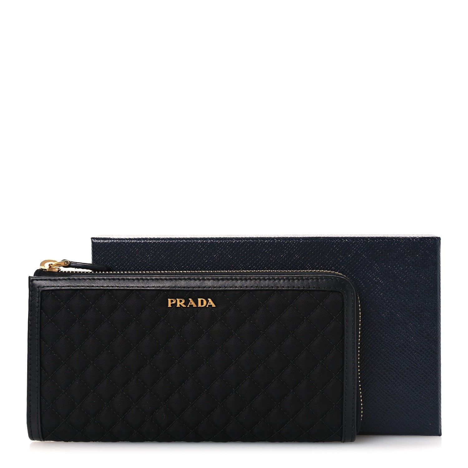 Tessuto Nylon Quilted Zip Around Wallet Black