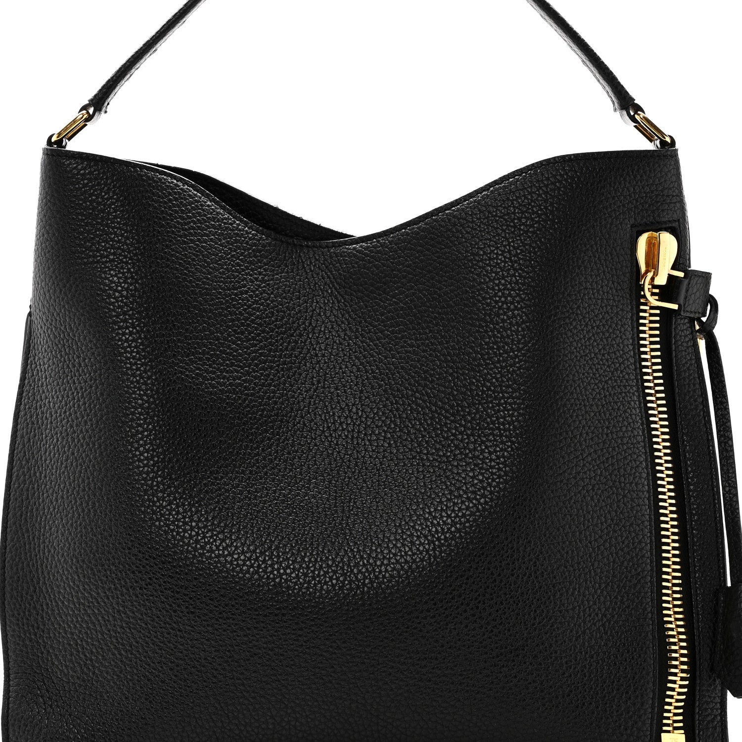 Pebbled Calfskin Small Alix Padlock Zip Hobo Bag Black