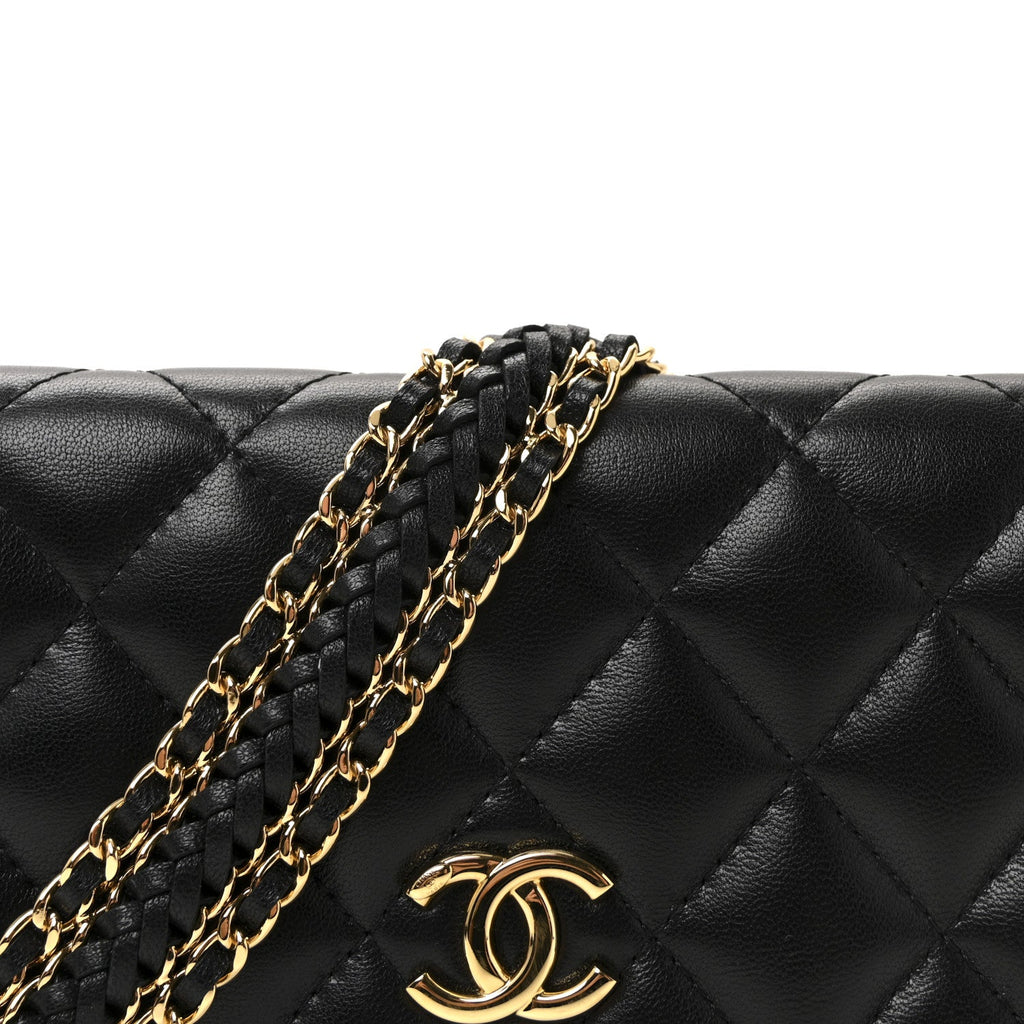 Lambskin Quilted Flap Shoulder Bag Chain Black