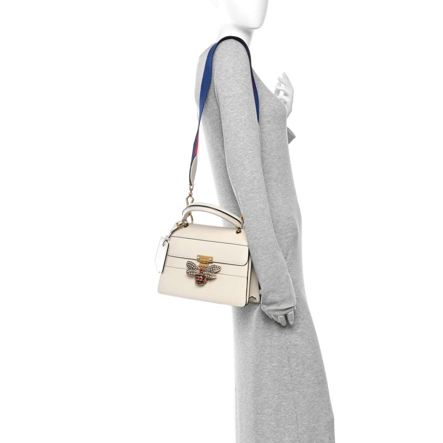 Calfskin Sylvie Web Small Queen Margaret Top Handle Bag White