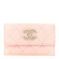 Caviar Quilted Crystal CC Flap  Holder Pink