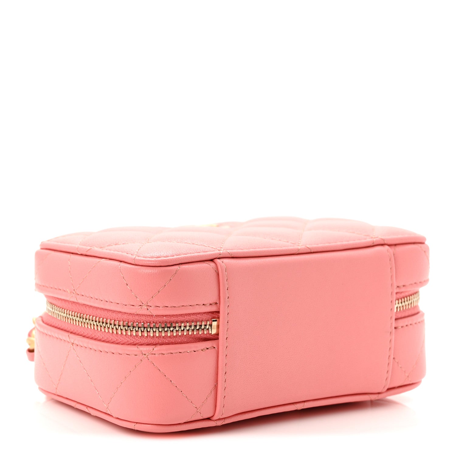 Lambskin Quilted Top Handle Mini Vanity Case Pink