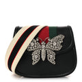 Calfskin Web Crystal Butterfly Stripe Small Totem Shoulder Bag Black
