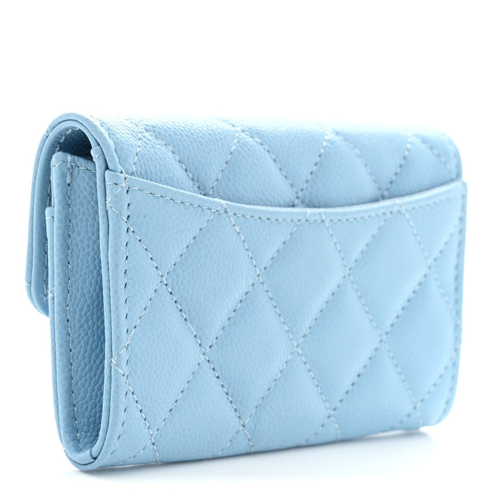 Caviar Quilted Flap  Holder Wallet Light Blue