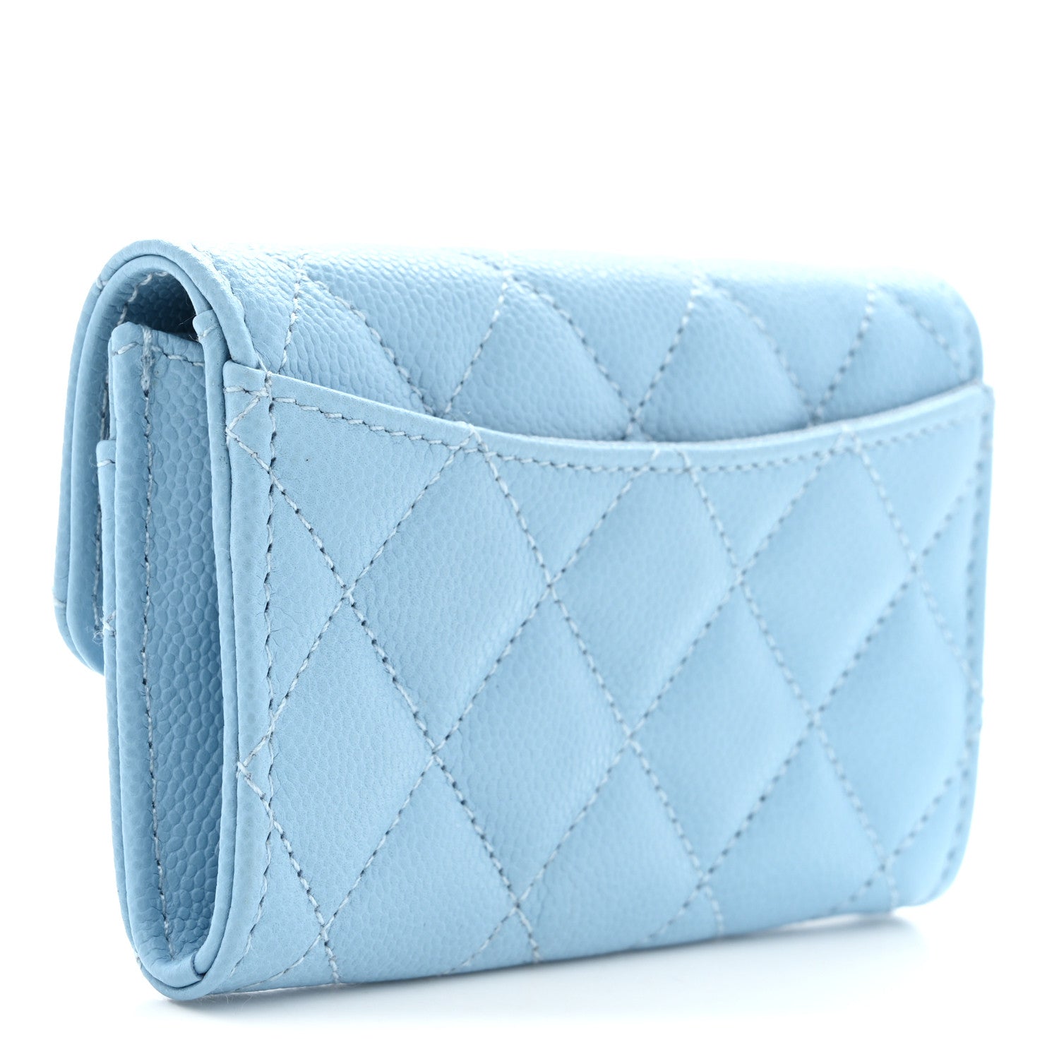 Caviar Quilted Flap  Holder Wallet Light Blue
