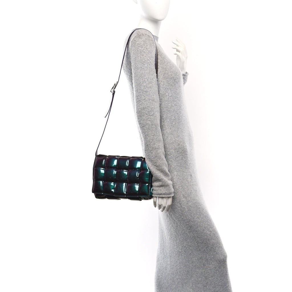 Glossy Nail Polish Nappa Maxi Intreccio Padded Cassette Crossbody Bag Holographic