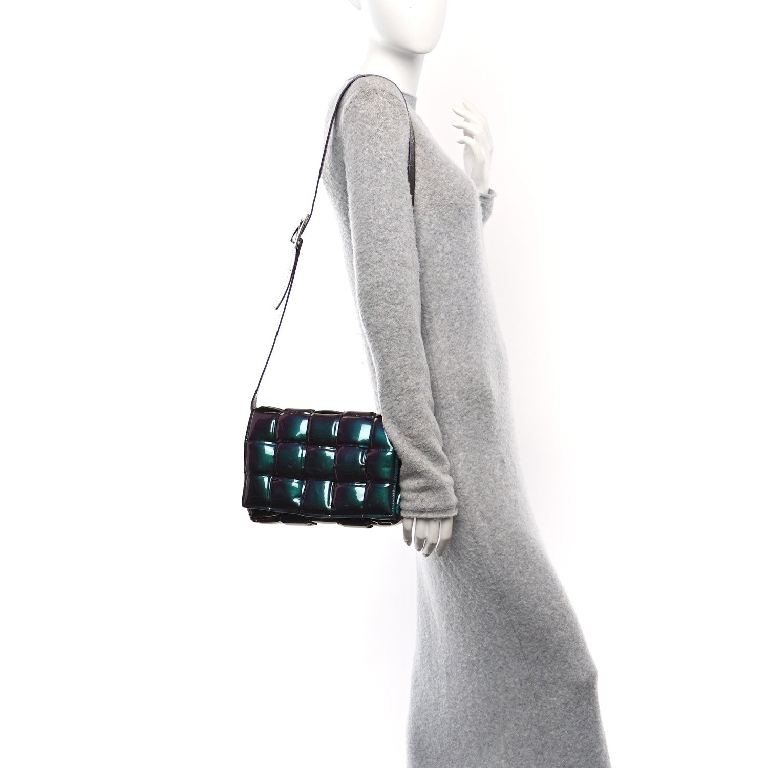 Glossy Nail Polish Nappa Maxi Intreccio Padded Cassette Crossbody Bag Holographic